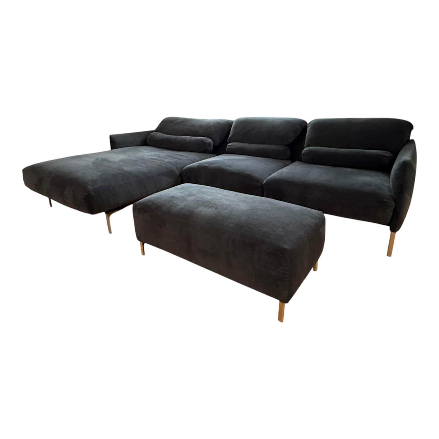 Ecksofa Avalanche Stoff 8145 Dunkelgrau mit 3 Lendenrollen und einem Hocker Ecksofa Avalanche Stoff 8145 Dunkelgrau mit 3 Lendenrollen und einem Hocker von COR
