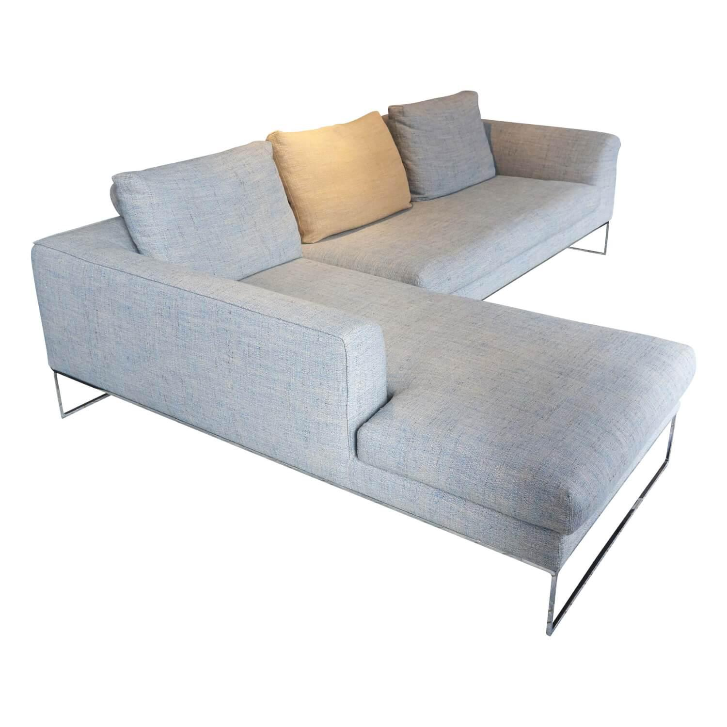 Ecksofa Mell Lounge Stoff 8151 Grau Taubenblau Gestell Metall Mit Rückenkissen von COR