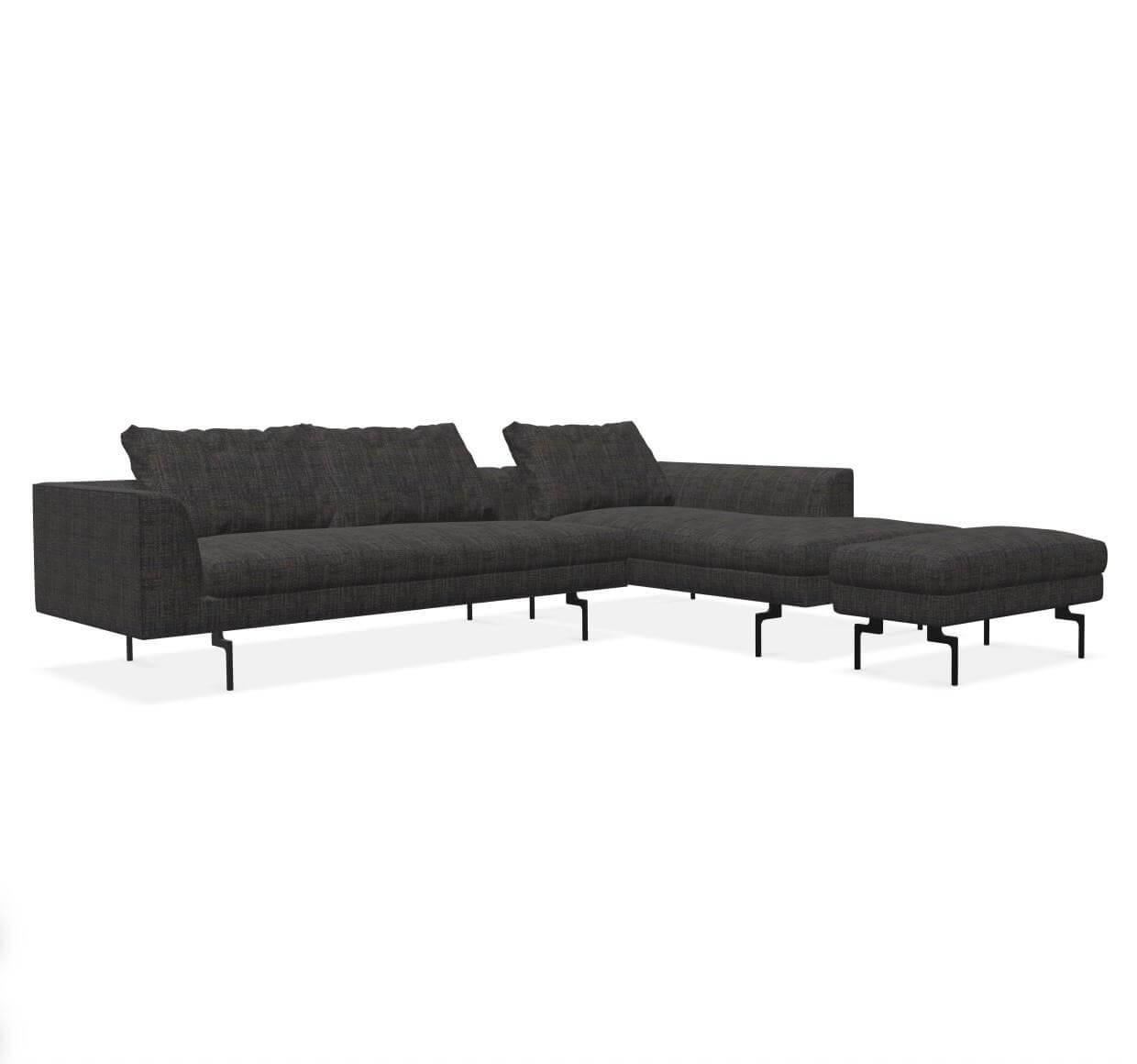 Ecksofa Sofagruppe Mell Lounge Stoff 9206 Braungrau Füße Schwarz mit Hocker von COR