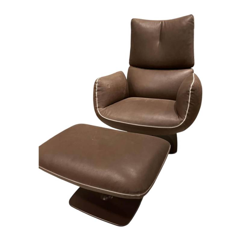 Sessel Jalis Leder 492 Dunkelbraun mit drehbarem Tellefuß und Hocker von COR