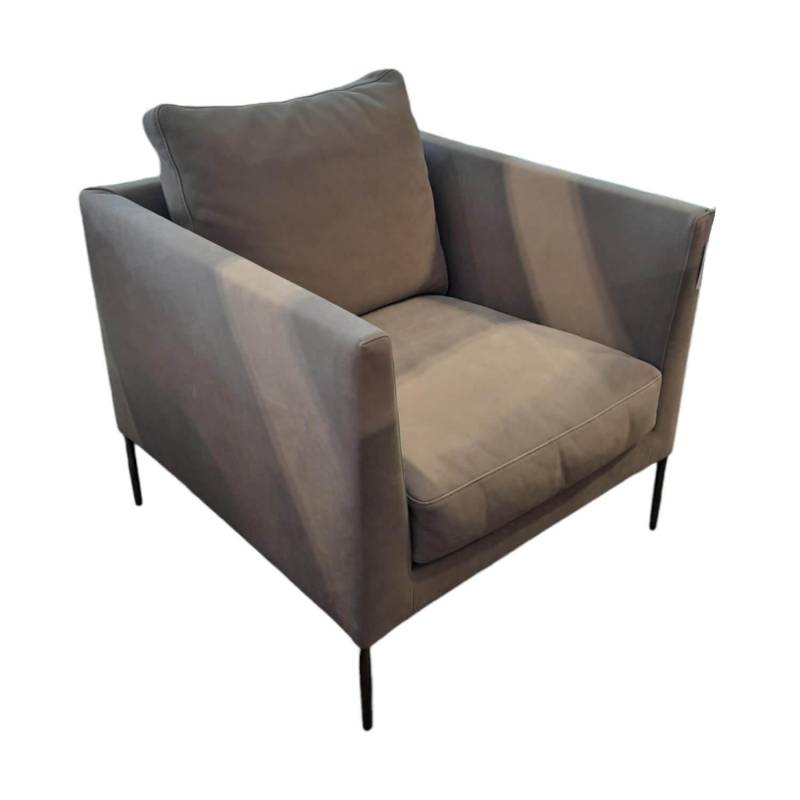 Sessel Pilotis Nubukleder Grigio 684 Grau Füße Metall Chrom Filzgleiter Schwarz von COR