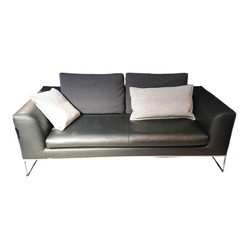 Sofa Mell Leder Semi 286 Schwarz Metalluntergestell Verchromt Inklusive Kissen von COR