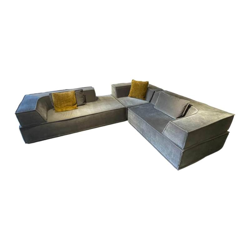 Wohnlandschaft Trio Stoff Cord Schiefer Grau Inklusive Dekokissen Gelb Grau von COR