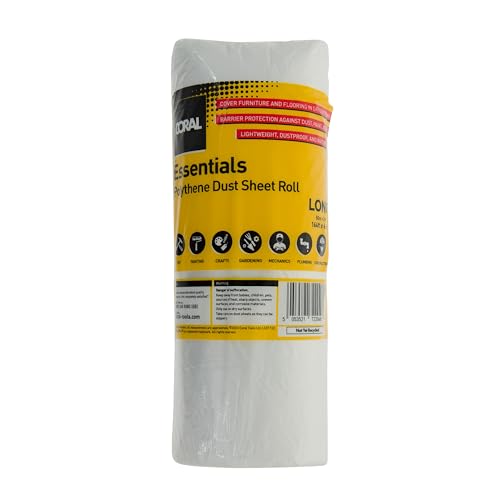 Coral 72204 Essentials Polyethylen-Staubschutzfolie, 100 m² (2 x 50 m), Tropfenabdeckung, Spritzschutz, zum Malen von CORAL