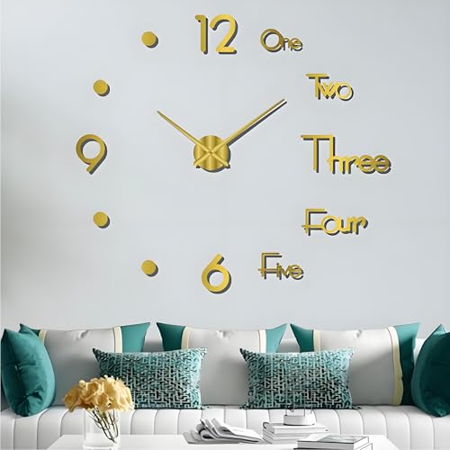 Coraltree 3D Wanduhr Moderne stumme große Wanduhr Aufkleber Dekoration Geschenk Home Restaurant Büro und Hotel (Golden) von Coraltree