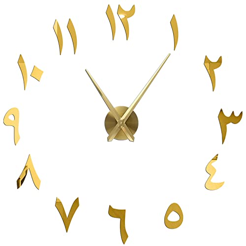 CORALTREE Wanduhr Mit 3D Visuelle Aufkleber DIY Wanduhren arabische Ziffern 3D Spiegel Aufkleber Home Office Dekorationen (Gold) von CORALTREE