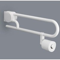 Stützklappgriff mit Papierrollenhalter, 64cm barrierefreies Badezimmer, weiß Stützklappgriff mit Papierrollenhalter, 64cm barrierefreies Badezimmer, weiß von CORAM