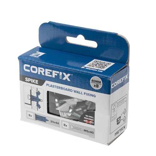 Corefix Spike Hochleistungs-Gipskartonbefestigungen, 8er-Pack, DIY-Kit mit M5 x 40 mm Schrauben. Einfach zu installieren, KEIN Bohren erforderlich. von COREFIX