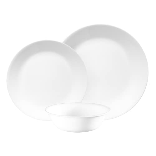 CORELLE Geschirr(12-teiliges Set, Winter Frost White)Geschirr für 4 Personen|Enthält 4 Teller, Beilagenteller und Schüsseln|3xbeständiger, nimmt halb so viel Platz und Gewicht wie Keramik ein, 1146807 von CORELLE