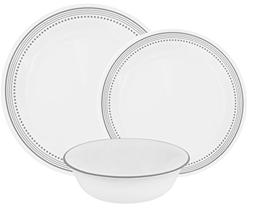 Corelle Vitrelle Tafelservice aus Glas, 12 Stück, bruchfest, splitterfest, Glas, grau, 27.94 x 12.38 x 26.67 cm von CORELLE