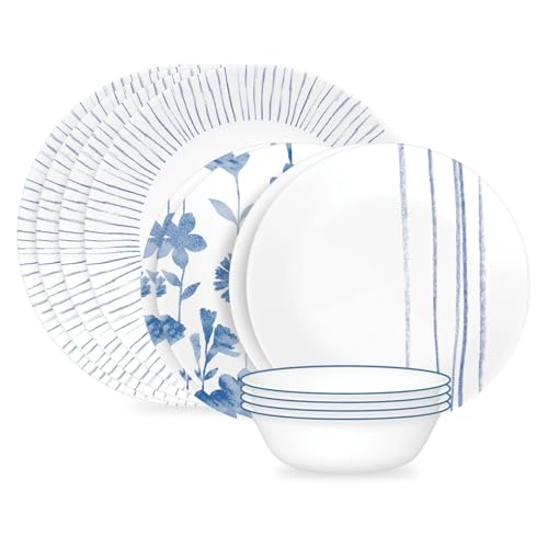 Corelle® Botanical Stripes 12-teiliges Geschirrset, Service für 4, 1149161 von CORELLE