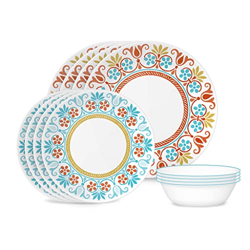 Corelle Global Collection Vitrelle Geschirr-Set, dreilagig, recyceltes Glas, leicht, umweltfreundlich, rund, Teller und Schüsseln, Terracotta Dreams von CORELLE