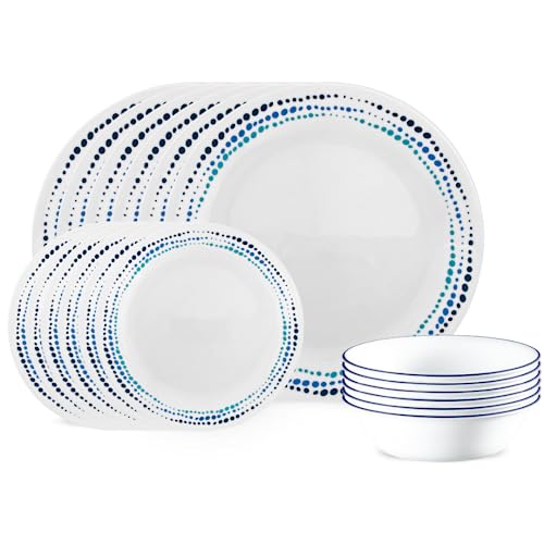 Corelle 18-Piece Dinnerware 6 Stück, splitterfest, Ocean Blues Geschirr-Set, Glas, 0 von CORELLE