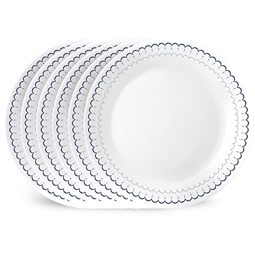 Corelle 6 Stück 26 cm Speiseteller aus Vitrelle dreilagigem Glas, leichte runde Teller, große runde Teller, splitter- und kratzfest, mikrowellen- und spülmaschinenfest, Caspian von CORELLE