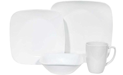 Corelle Geschirr-Set Pure White aus Vitrelle-Glas für 4 Personen 16-teilig, Splitter- und bruchfest, weiß von CORELLE