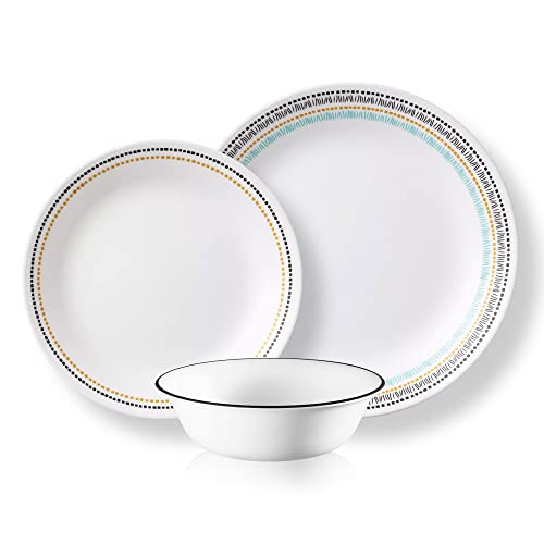 Corelle Geschirr (12-teiliges Set, Paloma) Geschirr für 4 Personen | Enthält 4 Teller, Beilagenteller und Schüsseln | 3 x beständiger, nimmt halb so viel Platz und Gewicht wie Keramik ein von CORELLE