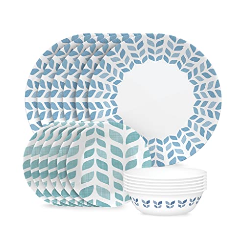 Corelle Global Collection Vitrelle 18-teiliges Geschirr-Set, dreilagiges, recyceltes Glas, leichte, umweltfreundliche runde Teller und Schalen, Northern Pines von CORELLE