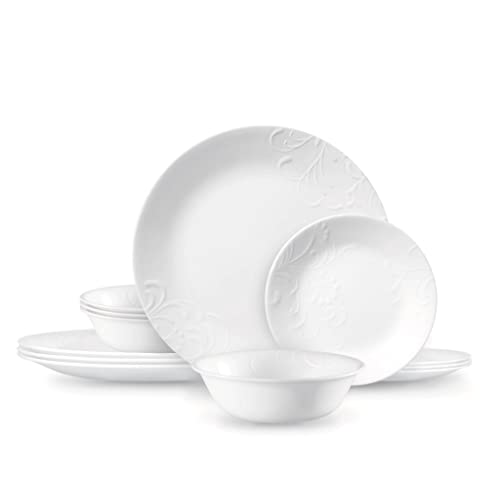 Corelle Madeline Geschirr-Set, geprägt, Weiß, 12-teilig von CORELLE