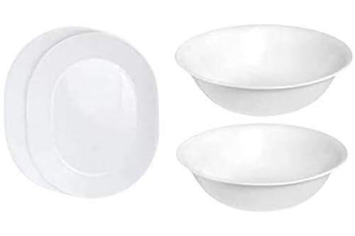 Corelle Servierplatte, Winter Frost White – 2er-Pack mit 2 Quart Servierschalen, Winter Frost White 2 Stück – Bündel Set von 4 von CORELLE