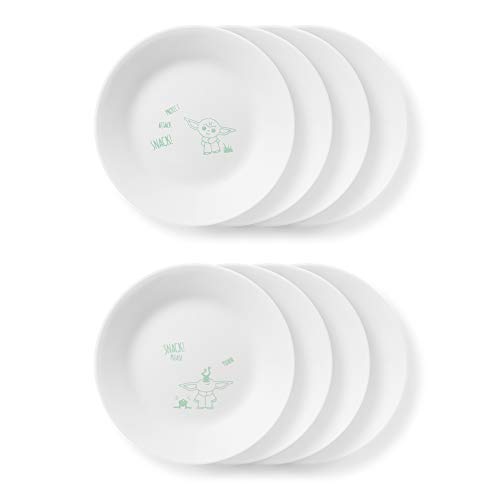 Corelle Vitrelle 8-teiliges Vorspeisen-Teller-Set, dreilagiges Glas und splitterfest, 16,5 cm leichte runde Teller, Disney Star Wars-The Child von CORELLE