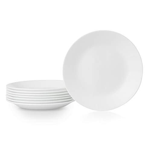 Corelle Vitrelle 8-teiliges Vorspeisen-Teller-Set, dreischichtiges Glas und splitterfest, leichte runde 16,5 cm Teller, Winter Frost White von CORELLE