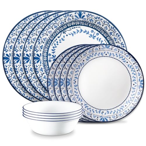 Corelle Vitrelle Glasgeschirr-Set, splitter- und rissfest, dreilagiges Glas, 12-teilig, Portofino von CORELLE