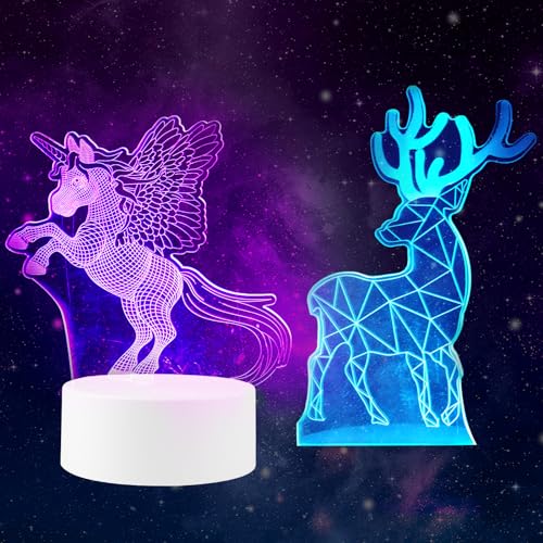 CORESLUX 3D LED Nachtlicht 16 Farbwechsel Nachtlicht für Kinder Geschenk Elch und Einhorn Nachtlicht für Kinderzimmerdekoration von CORESLUX