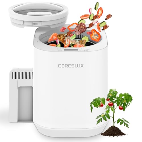 CORESLUX Elektrischer Komposter, 4L Elektrischer Kompostbehälter für Küche, Verwandeln Sie Lebensmittelabfälle in natürlichen Kompost, Komposteimer Küche, Automatisch Küchenkomposter Weiß von CORESLUX