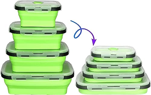 CORESLUX Frischhaltedosen mit Deckel, Faltbare Silikon Brotdose Meal Prep Boxen Gefrierdosen Frischhaltedosen für Kinder oder Küche, Mikrowelle, Dishasher und Gefrierschrank sicher (Grün) von CORESLUX