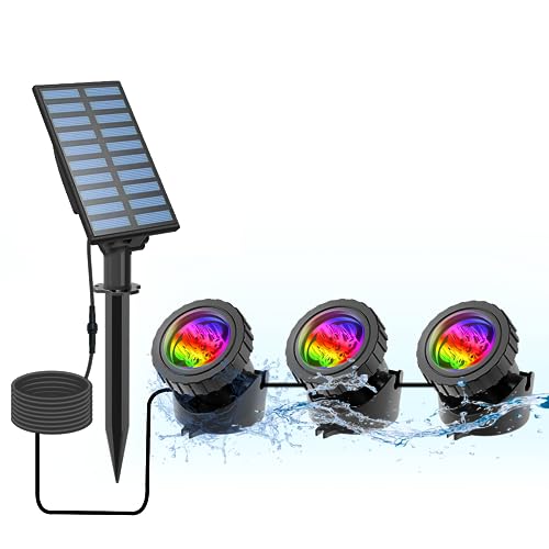 CORESLUX Solar Teichbeleuchtung,Draussen Tauchstrahler Einstellbare Unterwasserleuchten RGB-Farbwechsel IP65 wasserdicht,Auto Ein/Aus gartenscheinwerfer Landschaft Außenbeleuchtung (3 Stücke) von CORESLUX