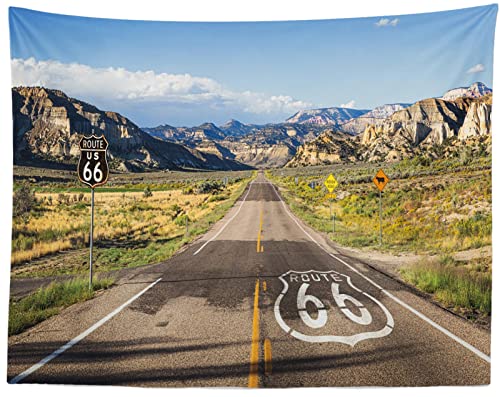 CORFOTO 235x180cm Route 66 Wandteppich Western Sunset Scene Straight Road Route 66 Zeichen Wandteppich Aesthetic Männer Jungen Kinder Schlafzimmer Ästhetisches Wohnzimmer Wandteppich Wanddekoration von CORFOTO