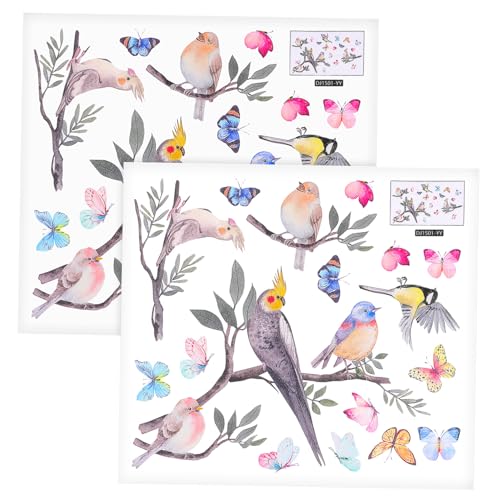 CORHAD 2 Blätter Fenstersticker Vögel und Schmetterlinge Bunte Vinyl Aufkleber für Kinderzimmer Fenster und Wände Abziehbar Wiederverwendbar Dekorative Wanddeko von CORHAD