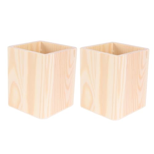 CORHAD 2 Stk. Holz Stiftehalter aus Massivem Kiefernholz DIY Bemalbarer Organizer mit Einem Fach Robuster Aufbewahrungsbehälter für Büro Kosmetik und Bastelbedarf Quadratisches Design von CORHAD