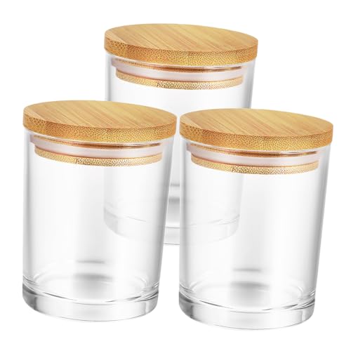 CORHAD 3 Stk. Runde Glas-kerzengläser mit Bambusdeckeln Klar Multifunktional Staubgeschützt Platzsparend Glatte Oberfläche für Kerzenherstellung und Aufbewahrung CORHAD 3 Stk. Runde Glas-kerzengläser mit Bambusdeckeln Klar Multifunktional Staubgeschützt Platzsparend Glatte Oberfläche für Kerzenherstellung und Aufbewahrung von CORHAD