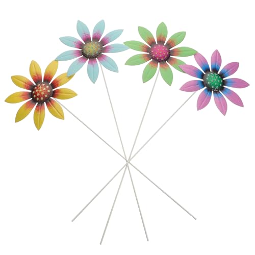 CORHAD 4 Stück Gartenstecker Set mit Lebensechten Blumen Dekorative Metallblumen für Garten Rasen und Außenbereich Farbige Pflanzendekoration für Natürlichkeit im Frühling von CORHAD