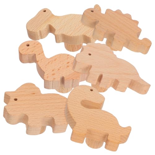 CORHAD 6 Satz Teiliges Dinosaurier Holzschubladenknöpfe mit Schrauben und Kleber Kindgerechte Möbelgriffe für Kinderzimmer Robuste Buche Holzgriffe für Kommoden Schränke und Waschtische von CORHAD