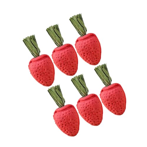 CORHAD 6 Stück Teiliges Hamster Kauspielzeug aus Natürlichen Materialien Stressreduzierend Zahnpflegend Kleine Tier für Kaninchen Meerschweinchen Chinchilla Erdbeerform von CORHAD