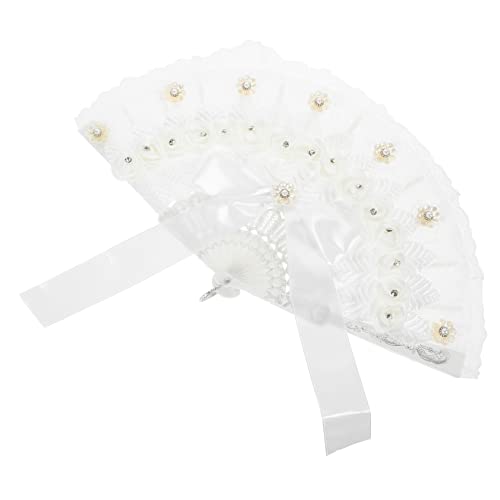 CORHAD Eleganter Faltbarer Spitzen Handfächer mit Blumenmotiv Leichtes Langlebiges Hochzeitsdekor Vintage Stil Tragbar für Party Braut und Fotorequisiten Handgefertigter Fächer für von CORHAD