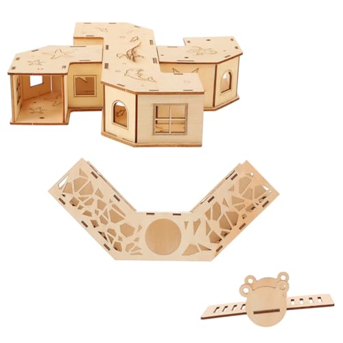 CORHAD Hamstertunnel aus Naturholz Lustiges mit Röhren und Versteck Sicheres Kleintier zubehör für Hamster Mäuse und Kleine Haustiere Praktisches Versteck und Kletterspaß von CORHAD