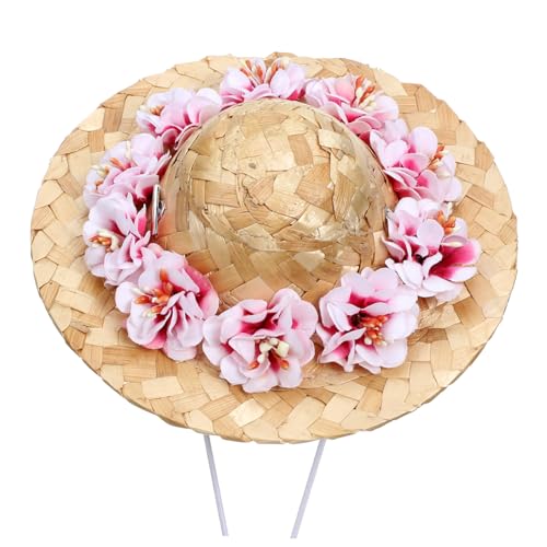 CORHAD Hundehut Sommer mit Kinnband Verstellbar Leichtes Geflochtenes Strohhut Kostüm Accessoire für Kleine Hunde Party und Sonnenschutz Rosa Blumen Design CORHAD Hundehut Sommer mit Kinnband Verstellbar Leichtes Geflochtenes Strohhut Kostüm Accessoire für Kleine Hunde Party und Sonnenschutz Rosa Blumen Design von CORHAD