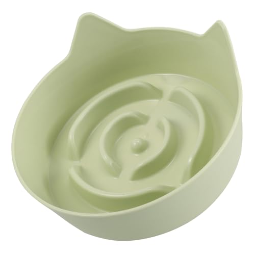 CORHAD Rutschfester Katzennapf mit Langsamer Fütterung Flacher Futternapf mit Katzenohren Design Anti Umkippschutz für Kleine Katzen und Hunde für Trocken Nassfutter Grün von CORHAD