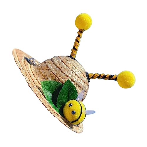 CORHAD Sommerliche Haustier Strohhut Bienenmütze mit Verstellbarem Gummiband Lustiger Sombrero für Hunde und Katzen Dekorativer Foto Requisit für Geburtstag und Alltag von CORHAD