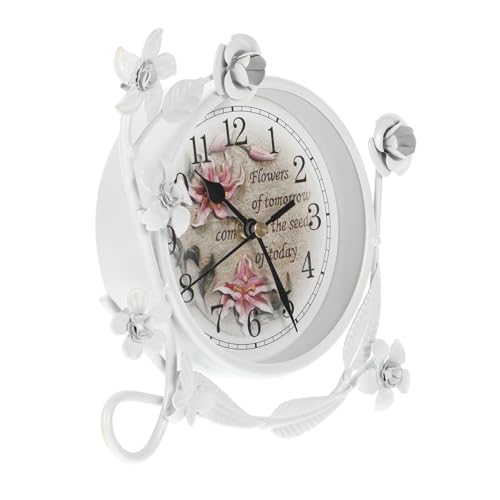CORHAD Tischuhr analoge Tischuhr rustikale Vintage Retro-Uhr Uhr für Schreibtisch Uhren für den Kaminsims im Wohnzimmer Weiß von CORHAD