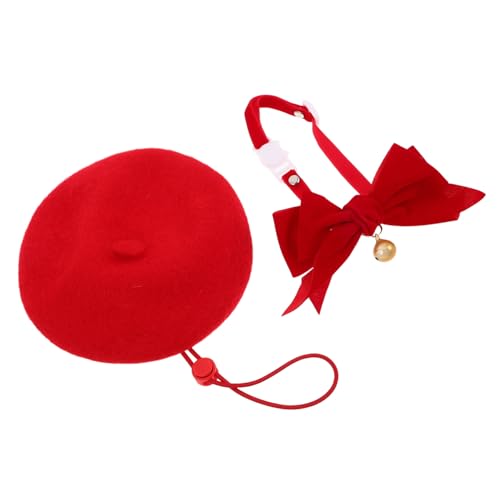 CORHAD Verstellbares Katzenhalsband mit Glöckchen und Schleife Rotes Filz-barett-Hut-Set für Katzen und Kleine Hunde Weiche Atmungsaktive Haustier-deko für Partys und Outdoor-anlässe CORHAD Verstellbares Katzenhalsband mit Glöckchen und Schleife Rotes Filz-barett-Hut-Set für Katzen und Kleine Hunde Weiche Atmungsaktive Haustier-deko für Partys und Outdoor-anlässe von CORHAD
