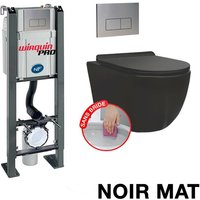 Komplettpaket wc ohne Flansch Freistehendes Gestell + Mattschwarzes Becken ohne Flansch + design Edelstahlplatte. von CORIBI