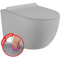 Confort - wc suspendu sans bride gris matt avec fixations invisibles + abattant ultra fin declipsable + frein de chute von CORIBI