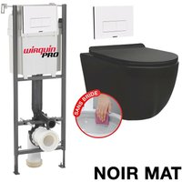 Komplett wc ohne Flansch Bati initio + mattschwarzes, wandhängendes Becken ohne Flansch + Weiße Platte design von CORIBI