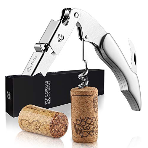 CORKAS Korkenzieher Edelstahl Kellnermesser - Hochwertiger Weinöffner in Gastronomie-Qualität mit Flaschenöffner und Folienschneider – Perfektes Kellnermesser für anspruchsvolle Weinliebhaber von CORKAS