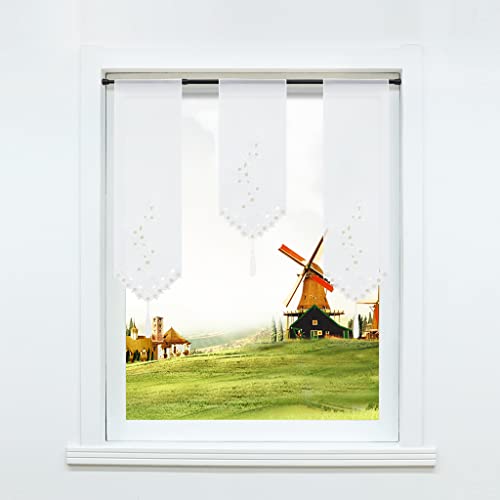 CORLIF 3er-Set Bistrogardine Scheibengardine mit Tunnelzug Voile Transparente Gardine Stores Landhaus Küche Vorhang mit Blumen-Stickerei Muster Sand#1 BxH 20x50cm 1er Pack + BxH 20x70cm 2er Pack von CORLIF