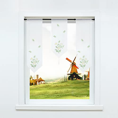 CORLIF 3er-Set Bistrogardine Scheibengardine mit Tunnelzug Voile Transparente Gardine Stores Landhaus Küche Vorhang mit Blumen-Stickerei Muster Sand BxH 20x50cm 1er Pack + BxH 20x70cm 2er Pack von CORLIF